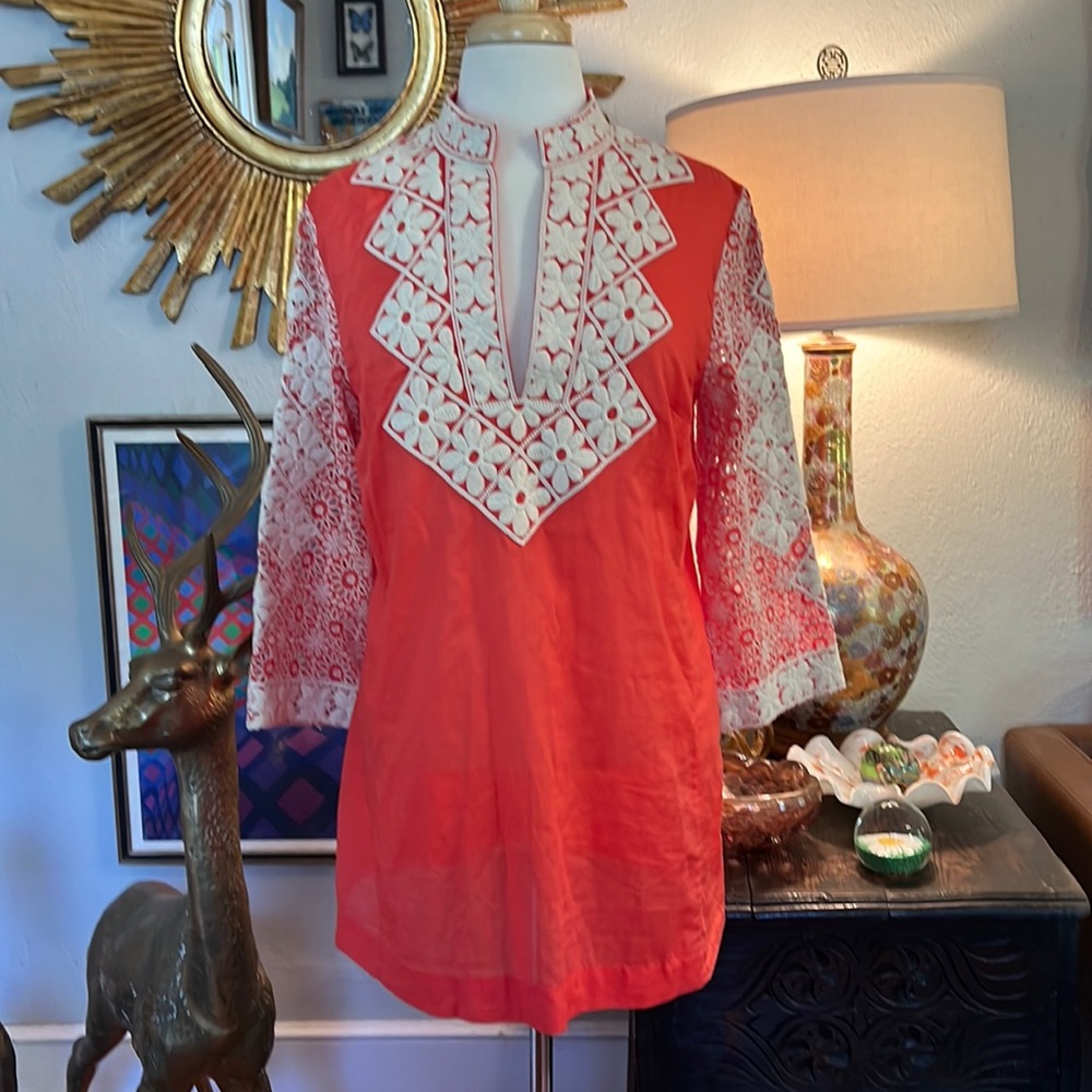 Tory Burch size 12 coral embroidered tunic